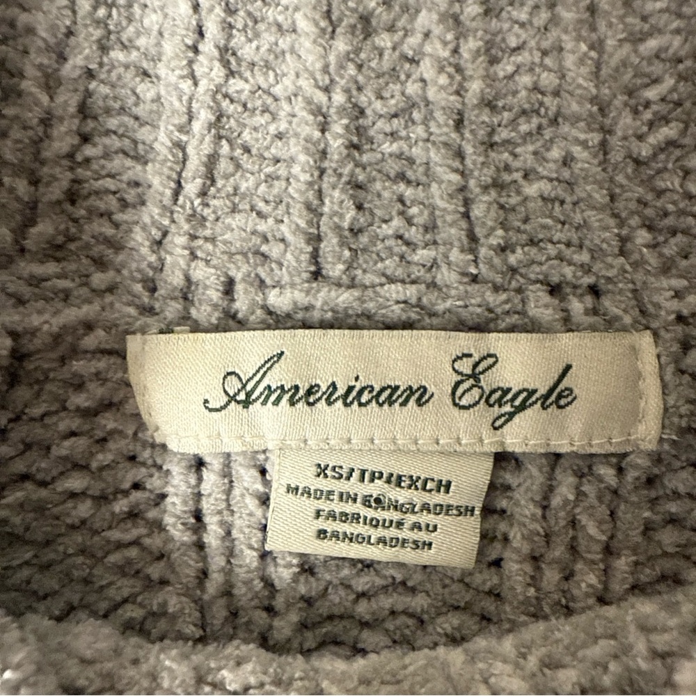 American Eagle women’s XS long sleeve sweater crop high neck grey Y2K Preppy - Picture 3 of 9